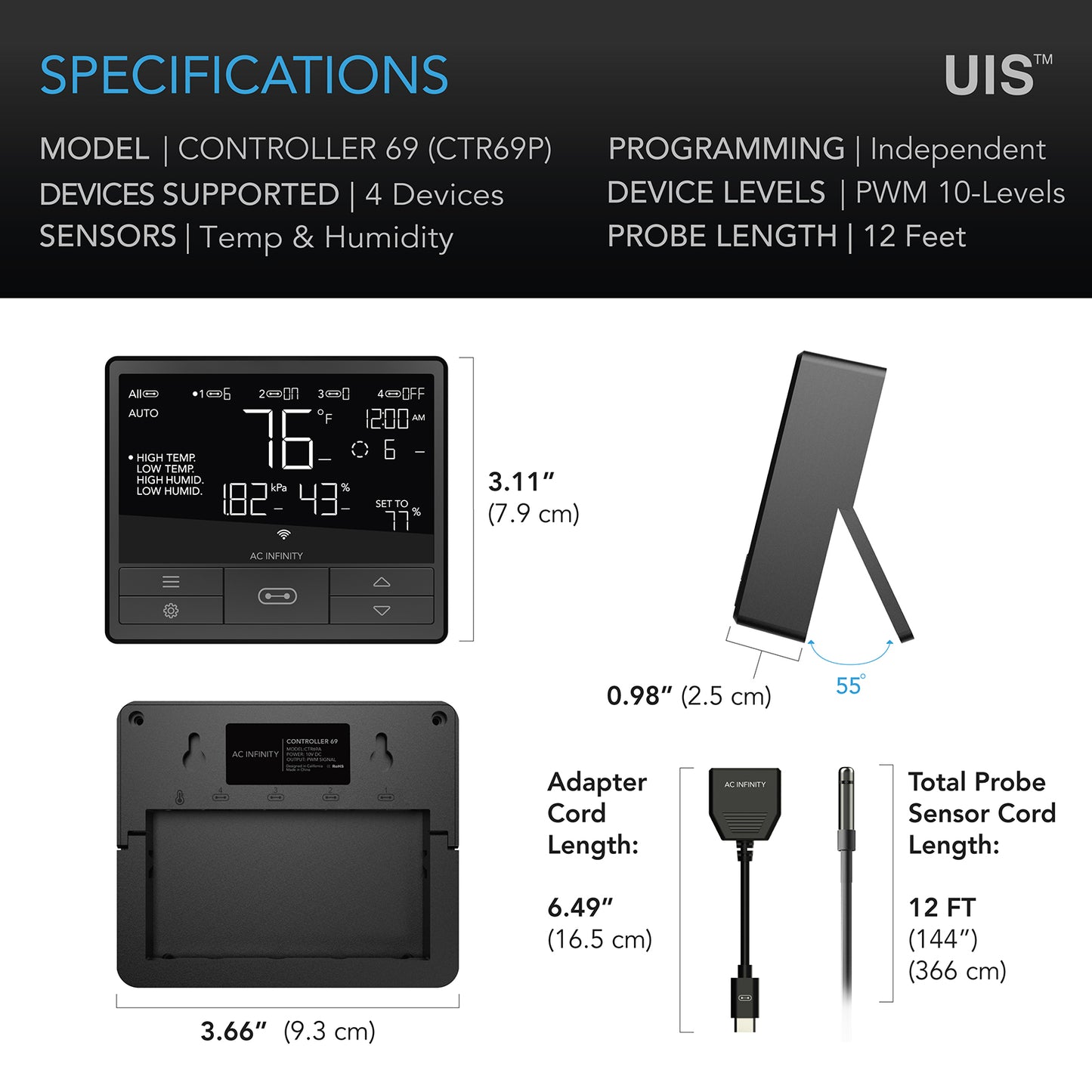 AC Infinity 69 Pro controller specs