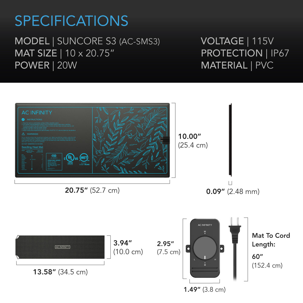 AC Infinity seedling heat mat specs