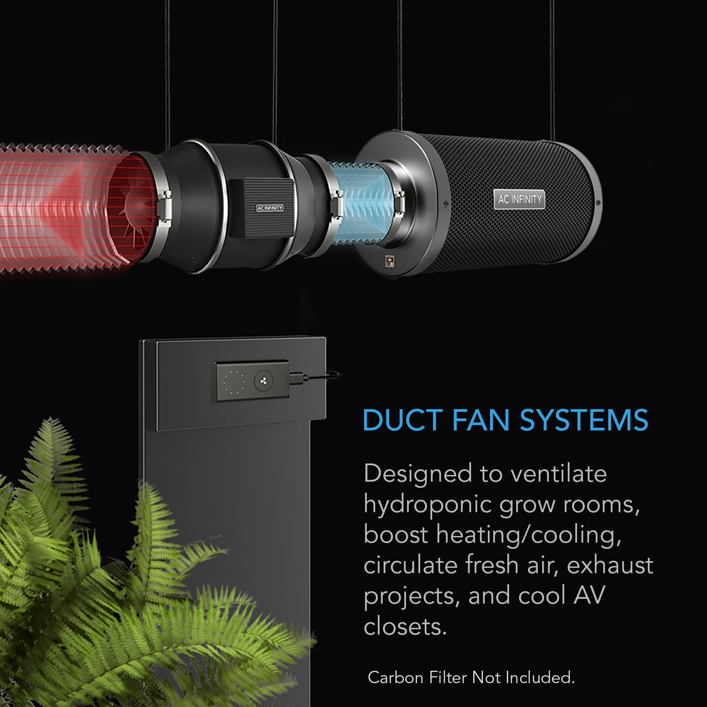 AC Infinity 4inch inline fan with wired speed controller system
