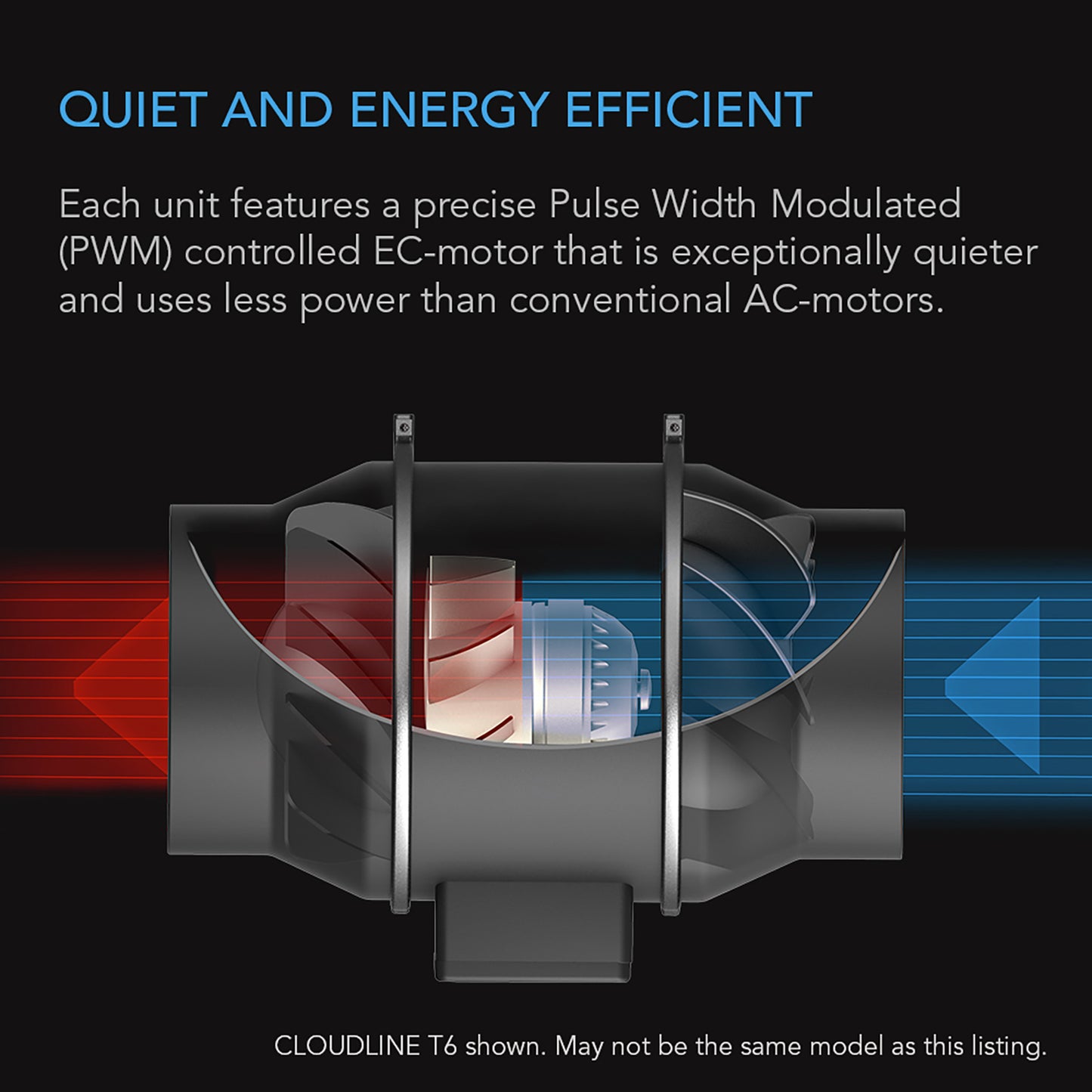 AC Infinity 4inch inline fan with wired speed controller cutaway view
