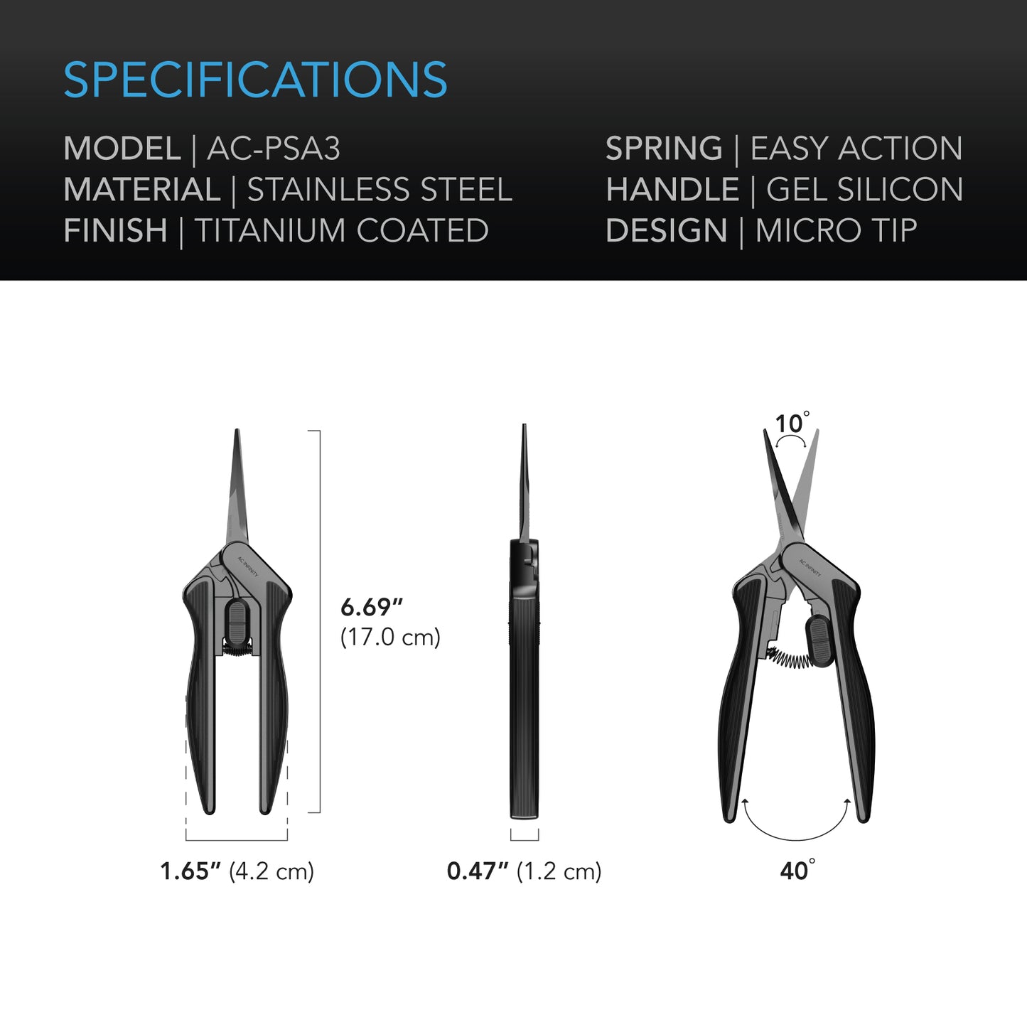 AC INFINITY straight garden shears specs