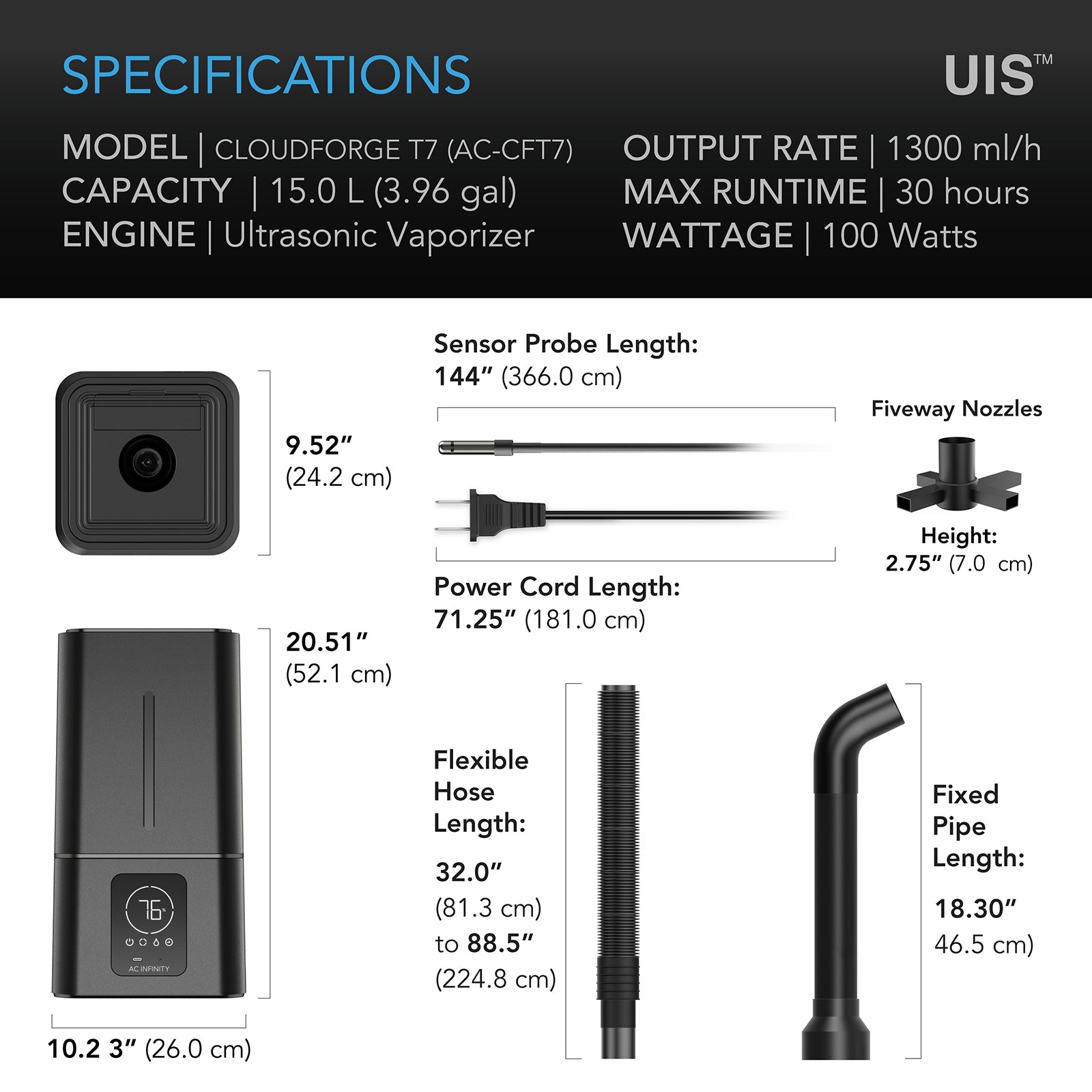AC INFINITY 15 liter humidifier specs