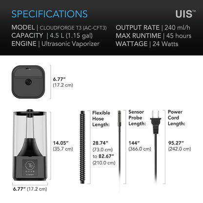 AC INFINITY 4.5 liter humidifier specs