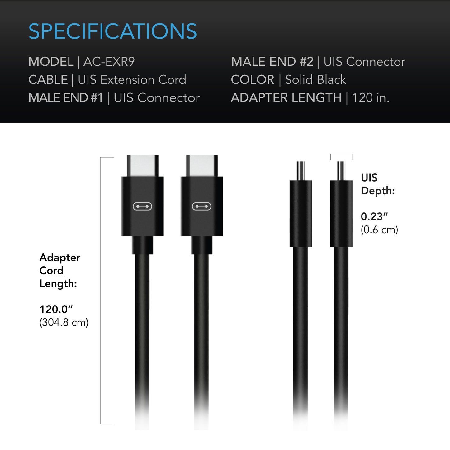 AC Infinity UIS Male to Male 10ft extension cable specs