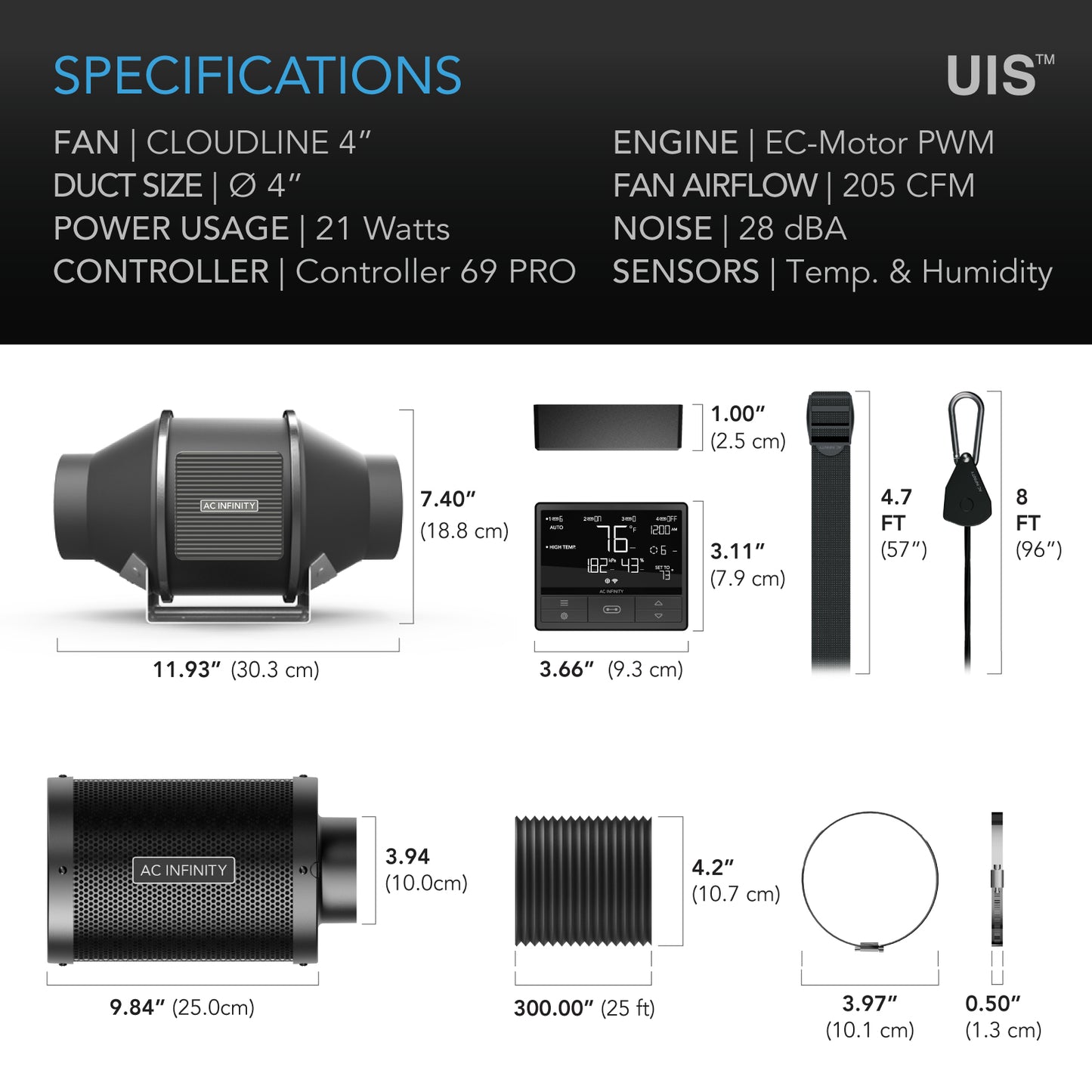 AC Infinity filter kit specs