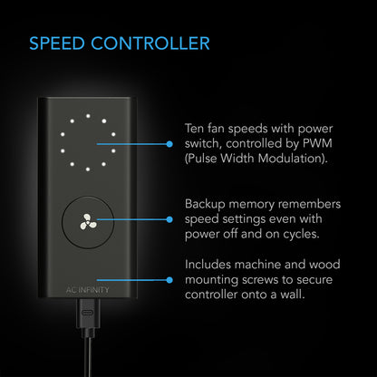 AC Infinity 4inch inline fan wired speed controller features