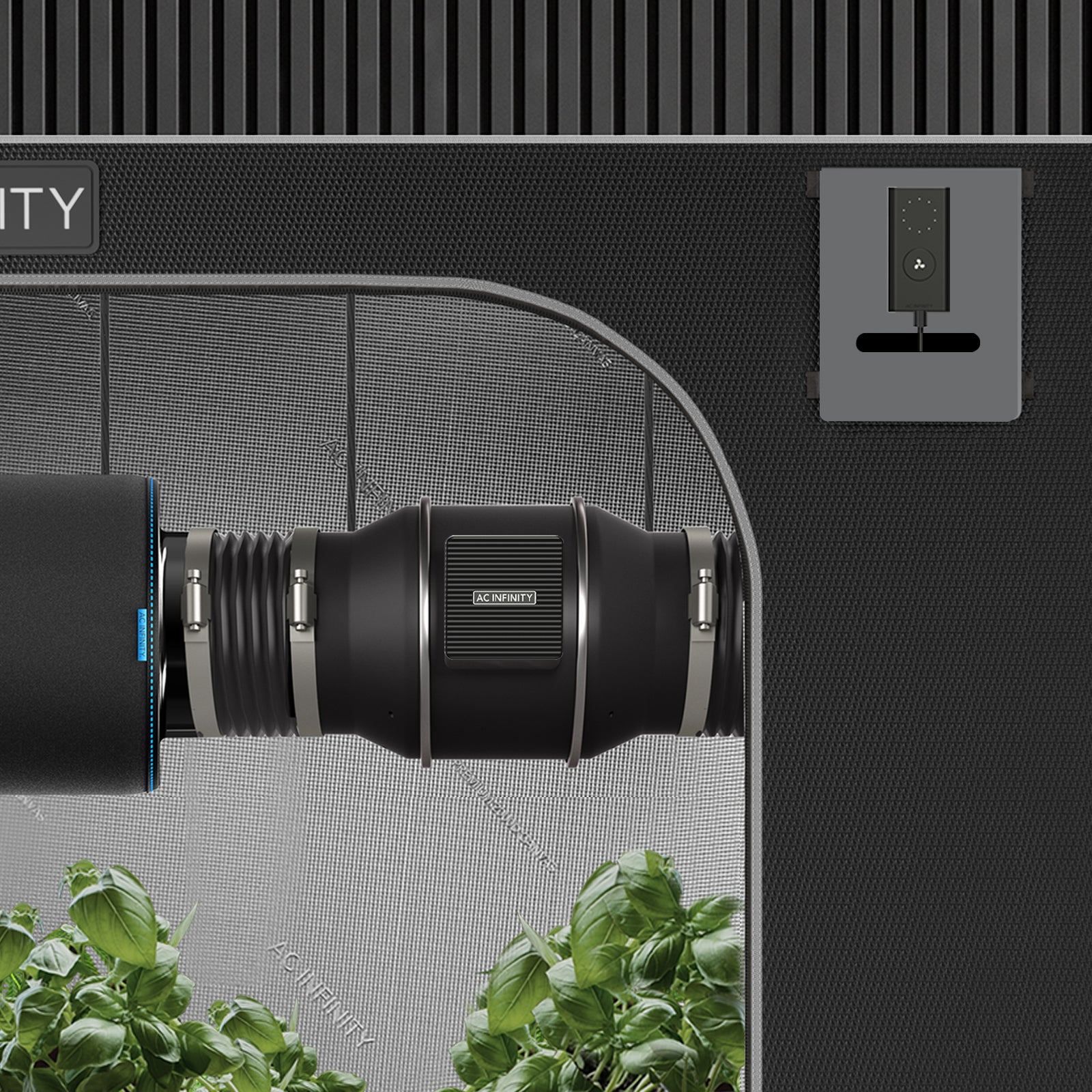 AC Infinity 4inch inline fan with wired speed controller in grow tent