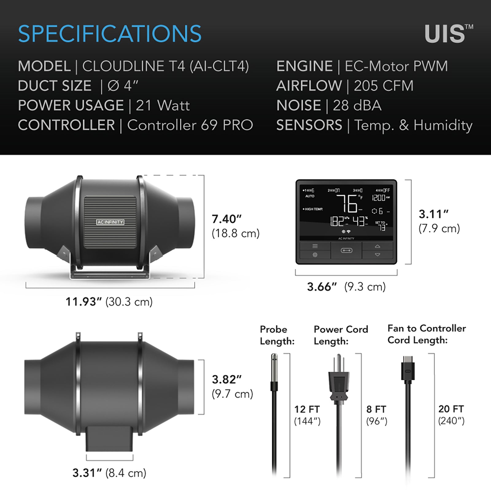 AC Infinity 4inch inline fan specs
