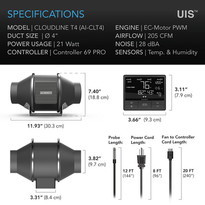 AC Infinity 4inch inline fan specs